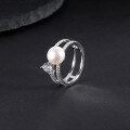 wholesale S925 Sterling Silver Natural Freshwater Pearl Ring Fashionably Luxurious and High-End with Inlaid Natural Green Agate Ring-0-6