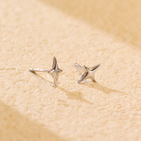 wholesale S925 Sterling Silver Minimalist Korean Style Four-point Star Ear Studs, Unisex Small Fresh Light Surface Ear Cartilage Piercing Wholesale-White gold (earrings)  925 silver