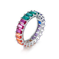 wholesale Metal: Silver Plated 18K Gold New Colorful Ring, Little Fragrance Style, Elegant Women's Simple Seven-Colored Ring, Internet Popular Cross-Border Model-Silver inlaid with colored zirconium and gold color Mido No. 5