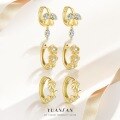 wholesale S925 Sterling Silver Floral Leaf Ear Clasp with Zirconia,。-0-0