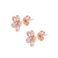 wholesale 9K Rose Gold Japanese Style Fresh and Sweet White Zircon Cherry Blossom Stud Earrings-0-4