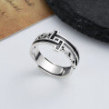 wholesale S925 Sterling Silver Chain Black Enamel Double T Letter Ring New Ins Korean Version Hip Hop Trendy Ring-0-0