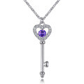 wholesale 925 Sterling Silver Zircon Birthstone Pendant Heart Key to Love Necklace European and American Cross-Border Fashion Necklace-0-6
