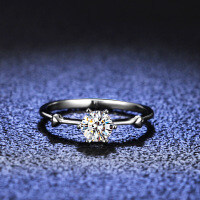 Silver Moissanite Ring Six Prong Sparkling Ins Style Pinky Tail Wholesale Live Stream Supply-50 points (zircon)  10 yards