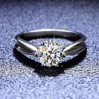 925 Sterling Silver Moissanite Ring, Six-Prong Classic Ribbon Proposal Ring for Women.-carat (zircon)  Adjustable opening