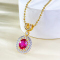 wholesale S925 Gold-Plated Bohemian Style 6*8mm Pigeon Blood Red Oval Pendant for Women, Adjustable-0-5