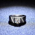 Platinum-Plated S925 Sterling Silver Moissanite Men's Ring, Minimalist and Elegant-0-0