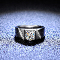 Platinum-Plated S925 Sterling Silver Moissanite Men's Ring, Minimalist and Elegant-1 carat (eight hearts and eight arrows zircon)  17 yards