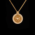 Sterling Silver Rotating Sunflower Compass Pendant with Sand Gold and Diamond Inlay-0-12