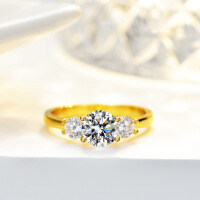 14K Gold Plated S925 Silver 1 Carat 6.5MM Round Moissanite Women's Ring-Main diamond 1 carat, smaller diamonds 30 points (set with moissanite) - 20 yards