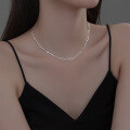wholesale S925 silver spliced women's necklace with pleated hollow chain, minimalist and versatile D9664 collarbone chain-0-1
