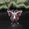 wholesale S925 Sterling Silver Exaggerated Gemstone Ring Set with Natural Garnet and Luxuriously Adorned Butterfly Design for Women, Cross-Border European and American Style-0-0