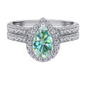 wholesale S925 Sterling Silver 15ct Pear-Shaped Moissanite Ring Set for Women High-End Stackable Rings Jewelry for Men-0-15