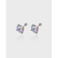 wholesale S925 Sterling Silver 1624 Korean Version INS Small Design Sense Versatile Zircon Bead Twist Closure Earrings for Women-Platinum 925 silver