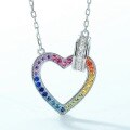 wholesale S925 Sterling Silver New European and American Stylish Personalized Full Inlaid Heart-shaped Necklace with Light Luxury Rainbow Zircon Stone for Cross-Border Hot Sale-0-3