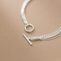 wholesale S925 Silver Multi-Layer Chain Concave Pattern OT Buckle Bracelet Korean Version Simple Elegant Women's Jewelry S4792-0-4