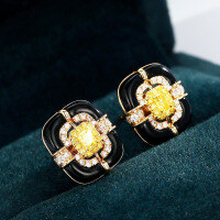 wholesale S925 Sterling Silver Red Elk All-Over New Stud Earrings Fashion Square Candy Individuality French Style Luxury Earrings Versatile Daily Women-BE0094-Gold 925 Silver