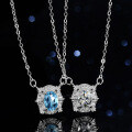 Sterling Silver Natural Blue Topaz Moissanite Necklace Pendant-0-4