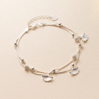 wholesale S925 Silver Nanlan Three Lives with Apricot Bracelet Ginkgo Leaf Light Bead Double Layer Bracelet Frosted Bead Hand Accessory S5145-S925 silver bracelet rose gold 925 silver