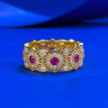 wholesale S925 Silver Jewelry New Style Exquisite Red Diamond Hollow Floral Pattern Stackable Ring Gold Tone Vintage New Chinese Style Cross-Border Live-0-0