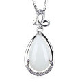 wholesale 925 Sterling Silver with Certificate Flower Clasp Inlaid with Hetian Jade Pendant, Palace Ancient Style Necklace Water Drop White Jade Pendant for Women-0-4