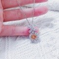 wholesale Metal material first, cross-border Korean version orange gemstone earrings for women, summer fashion lightweight luxury non-fading micro-set zircon flower necklace set-0-2