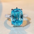 wholesale S925 Sterling Silver Aquamarine Ring for Women with 10-Carat High-Carbon Diamond Zircon, Cross-Border Live Streaming for European and American Markets-0-3