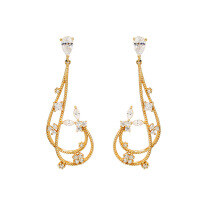 wholesale S925 silver plated with 14K gold, asymmetrical musical note design, hollow-out white zirconia earrings in a fresh and sweet style-White zircon earrings>925 silver