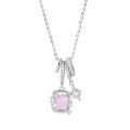 wholesale 925 Sterling Silver Geometric Pink Zircon Necklace for Women, Light Luxury Small Three-Loop Square Collarbone Chain with Sparkling Diamonds-0-4
