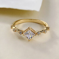 wholesale S925 Sterling Silver 4*4mm Princess-Cut Diamond Row Ring for Women, Small and Fashionable, High-End-R1342 Gold No. 7