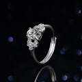 Sterling Silver Natural Blue Topaz Moissanite Ring, 1 Carat Geometric Oval Halo Design-0-1