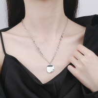wholesale S925 Sterling Silver Korean-style Irregular Round Pendant with Rolled Edge Wave English Pendant Ins Simple Style Necklace-YFL317/approx. 9.3g>925 silver