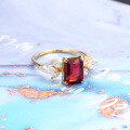 wholesale [9K Gold] Artisan Light Luxury Jewelry Square Faceted Garnet Zircon Ring, Elegant Accessories Minimalist Style Women's Hand Jewelry-0-3