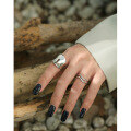 wholesale S925 Sterling Silver 529 Korean Version High-End Sense Ring Ins Minimalist Exaggerated Irregular Wide Band Smooth Surface Adjustable Open Ring for Women-0-3