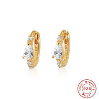 wholesale S925 Sterling Silver Luxury Diamond-Studded Circle Ear Cuff, Korean Style Minimalist Elegant Earrings-Gold#1 925 Silver