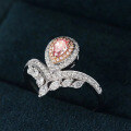 wholesale Metal material first, Zhuo Zhifan Jewelry European and American new style imitation fancy color diamond ring set with 4*6mm pear-shaped pink diamond, personalized full diamond fashion ring-0-1