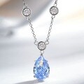 S925 Silver Necklace with Drop Bubble Pendant and Radiant Cut Aquamarine-0-1
