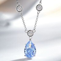 S925 Silver Necklace with Drop Bubble Pendant and Radiant Cut Aquamarine-Lavender Purple - XL042  925 Silver