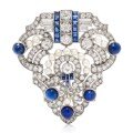 wholesale Sterling silver gold-plated brooch with high-carbon diamond, shell pearl, royal blue, Art Deco antique jewelry for women-0-4
