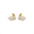 wholesale [gold-plated] S925 Sterling Silver Hetian Jade Rabbit Earrings, Palace Style Small Animal Gemstone Minimalist Elegant Earrings-0-4