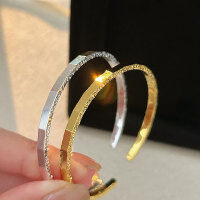 wholesale S925 Sterling Silver Crushed Ice Icy Bling Diamond Pattern Bracelet for Women, Small Luxury Minimalist Cold Style Bangle Jewelry-Geometric bracelet (gold)