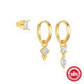 wholesale S925 Sterling Silver Marquise Teardrop Diamond-Encrusted Halo Earrings with Detachable Drop Ear Cuff Set-0-5