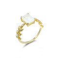 wholesale 14K Gold Plated S925 Silver Japanese Light Luxury Leaf-Shaped Moonstone Ring for Women by Dunli Jewelry-0-1