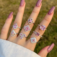 wholesale S925 Sterling Silver European & American Wedding New Style Women's Rings 5A Zircon Series Pink Clover Drop Geometric Wholesale-MM120029-SW-BF 7