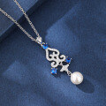 wholesale 925 Sterling Silver Openwork Flower Pearl Necklace for Women Cross-Border Europe and America Elegant Fashion Zircon and Shell Pearl Pendant-0-2