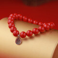 wholesale Pure Silver New Chinese Style Peace Silver Plaque Emperor's Cinnabar Bead Bracelet for Women, High-Content Cinnabar Beads, Metaphysical Wealth-Attracting Bracelet-0-0