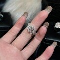 wholesale S925 Sterling Silver Peacock Feather Full Diamond Open Ring with Sparkling High-Carbon Diamond Leaf Design, Premium Minimalist and Niche Style-0-1