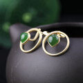 wholesale Gold-plated 925 Sterling Silver with Certificate Vintage Hetian Jade Jasper Earrings, Convertible Earrings for Women-0-1