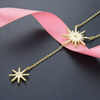 wholesale S925 Sterling Silver European and American Fashion Golden Eight-Pointed Star Unique Design Full Diamond Pendant Necklace Women's Layering Collarbone Chain-003392-Gold 925 Silver