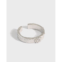 wholesale S925 Sterling Silver Korean Version Ins Minimalist Gold and Silver Foil Paper Texture Micro-Paved Zircon Ring for Women-Silver [No. 16/Adjustable] Opening adjustable